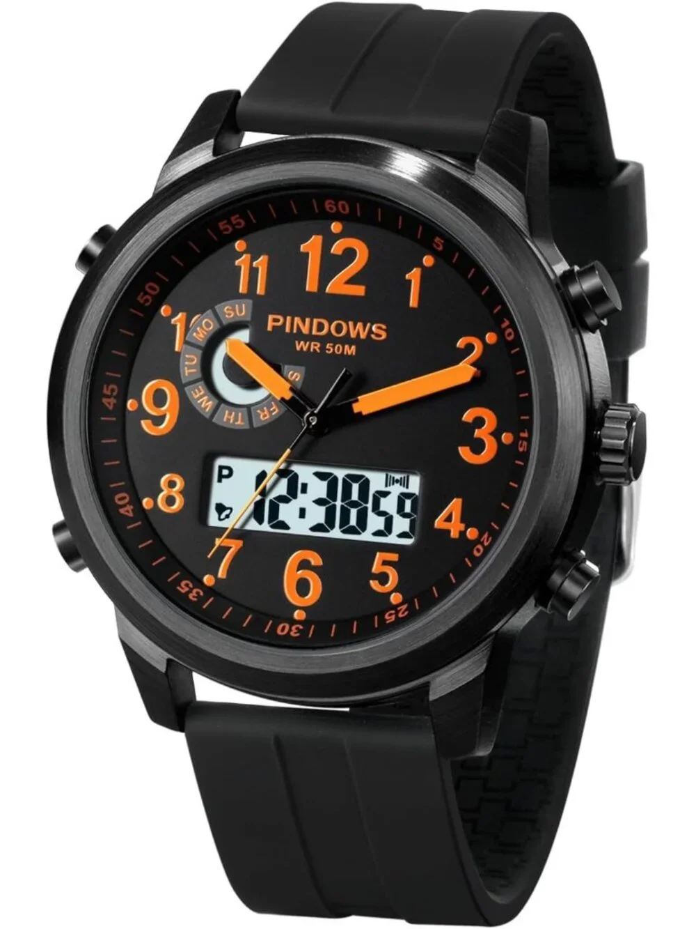 Men's Tactical Black/Brown Digital Analog Multifunction Sport Casual Wrist Watch